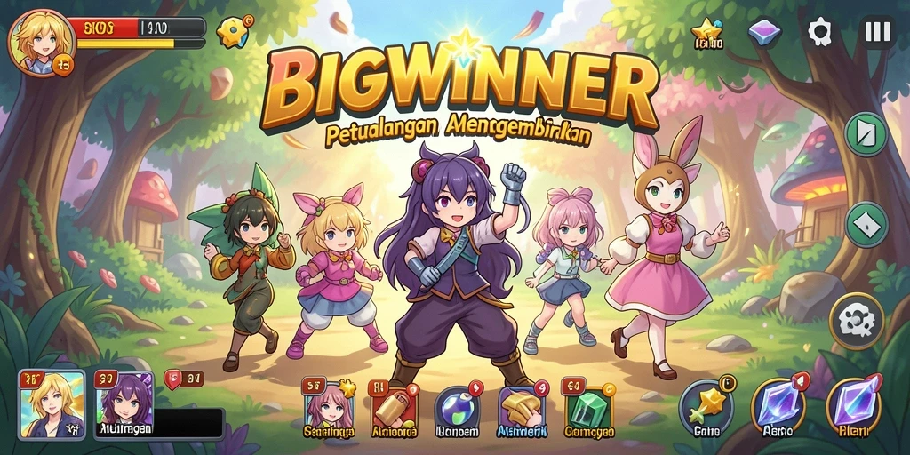 Tangkapan layar gameplay BIGWINNER yang penuh warna dan dinamis.